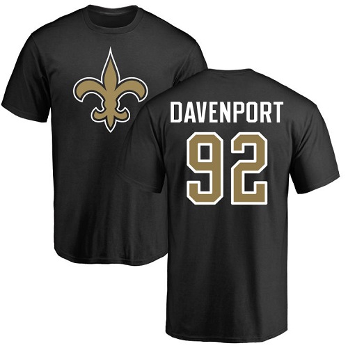 Men New Orleans Saints Black Marcus Davenport Name and Number Logo NFL Football #92 T Shirt